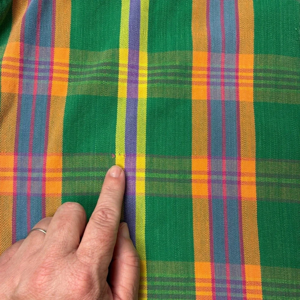 Ralph Lauren Mens L Green Plaid Button Down Shirt Long Sleeve 90s Preppy Madras
